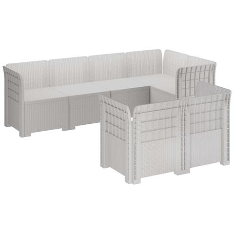 Divano da Giardino 7 Posti Aspetto Rattan PP Bianco - Foto 1