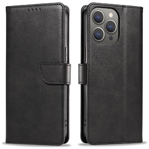 Custodia In Pelle Libro Per Iphone 16 - Nera - Foto 1