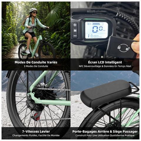 24'' Elettrica per Adulti, Bicicletta Rimuovibile 36V 13Ah con Motore 250W, Elettrica per Donne - Foto 2