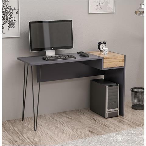 Scrivania Candy Porta Pc Con Cassetto - Da Studio, Camera, Ufficio - Noce, Antracite In Legno, 121 X 45 X 76 Cm - Foto 2