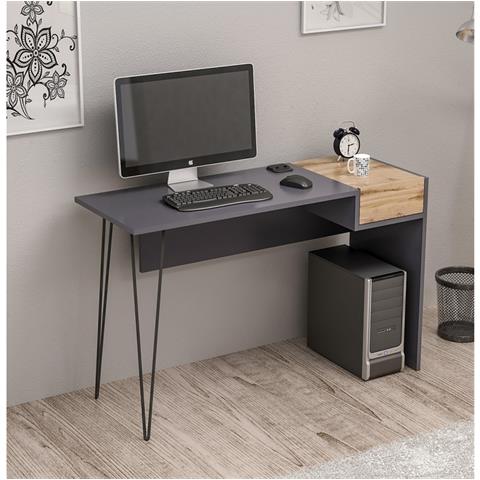 Scrivania Candy Porta Pc Con Cassetto - Da Studio, Camera, Ufficio - Noce, Antracite In Legno, 121 X 45 X 76 Cm - Foto 3