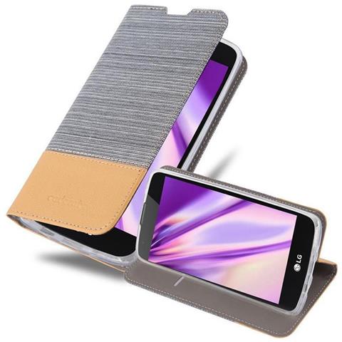 Custodia Compatibile Con Lg K8 2016 In Grigio Chiaro Marrone - Coperchio Protettiva Con Chiusura Magnetica, Funzione Stand E Tasca Per Le Carte - Foto 2
