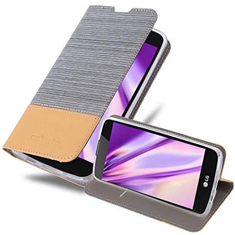 Custodia Compatibile Con Lg K8 2016 In Grigio Chiaro Marrone - Coperchio Protettiva Con Chiusura Magnetica, Funzione Stand E Tasca Per Le Carte - Foto 1