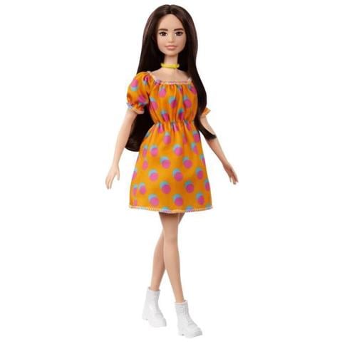 GRB52 Barbie - Fashionistas: Capelli Castani e Abito Fantasia Arancione - Foto 1