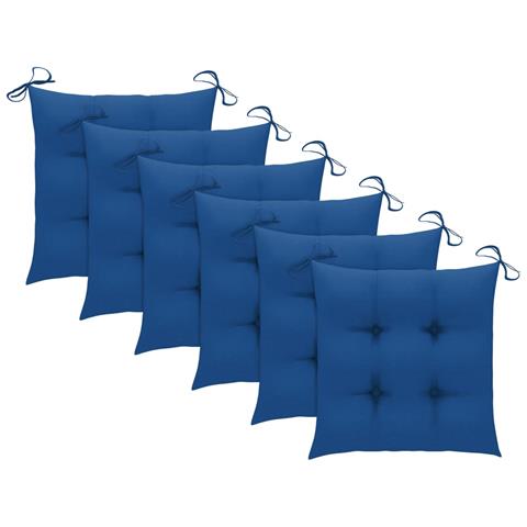 Sedie da Giardino con Cuscini Blu 6 pz in Massello di Teak - Foto 2