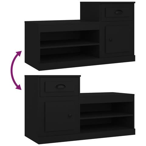 Scarpiera Nera 100x42x60 Cm In Legno Multistrato - Foto 2