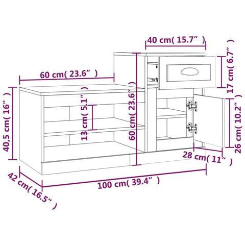 Scarpiera Nera 100x42x60 Cm In Legno Multistrato - Foto 10