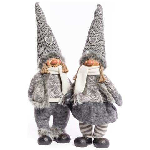 Coppia Pupazzo Bambola Arredo Decorativo Natalizio Modello Lullaby Lui E Lei 48cm Coppia Pupazzo Grigio - Foto 1