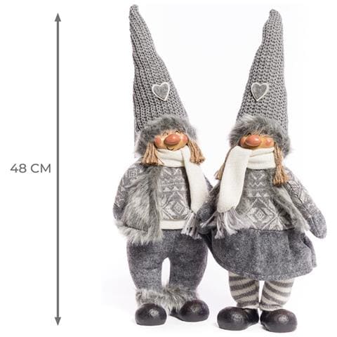 Coppia Pupazzo Bambola Arredo Decorativo Natalizio Modello Lullaby Lui E Lei 48cm Coppia Pupazzo Grigio - Foto 3