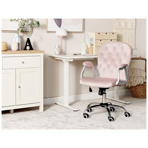 Sedia Da Scrivania Princess Velluto Rosa Pastello - Foto 1