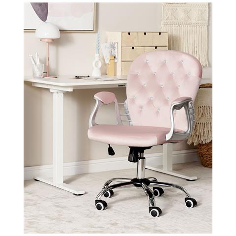 Sedia Da Scrivania Princess Velluto Rosa Pastello - Foto 7