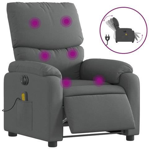 Poltrona Reclinabile Massaggio Elettrica Grigio Scuro Tessuto - Foto 1