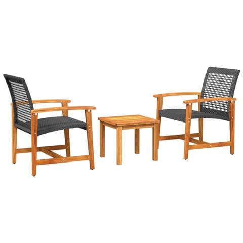 Set Da Bistrot 3 Pz Nero In Polyrattan E Legno Di Acacia - Foto 1