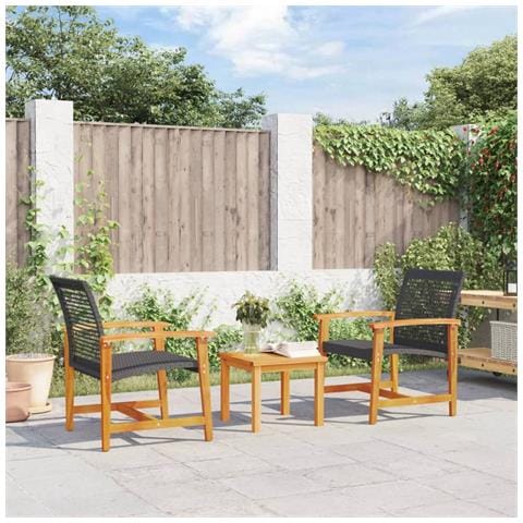 Set Da Bistrot 3 Pz Nero In Polyrattan E Legno Di Acacia - Foto 8