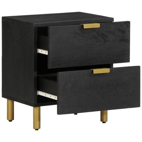 Comodino Nero 40x33x46 Cm In Legno Massello Di Mango - Foto 2