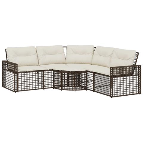 Divano Da Giardino A L Con Cuscini E Pouf Marrone In Polyrattan - Foto 2