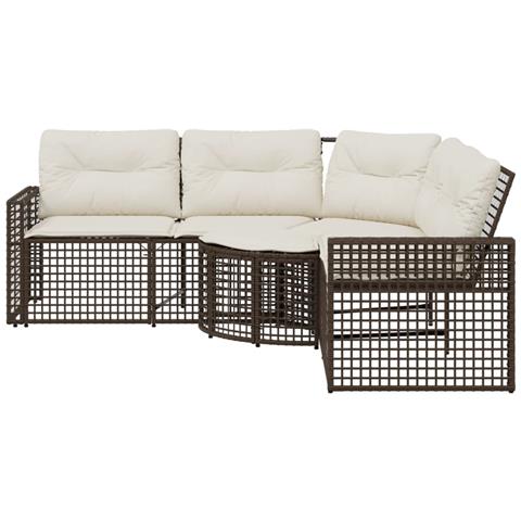 Divano Da Giardino A L Con Cuscini E Pouf Marrone In Polyrattan - Foto 3