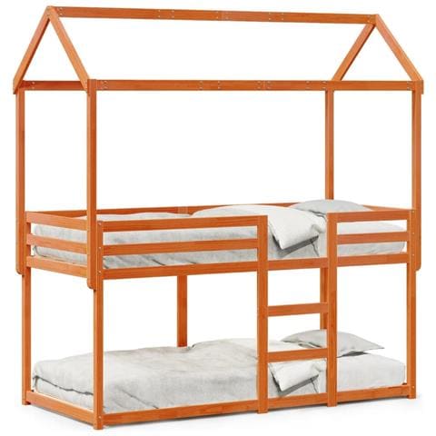 Letto a Castello con Tetto Cera 90x200 cm Legno Massello Pino - Foto 1