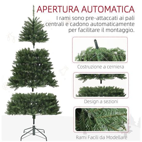 Albero di Natale Artificiale da 195 cm con 1838 Rami con Base in Acciaio per Interni, Verde - Foto 2
