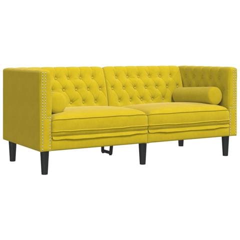 Divano Chesterfield Con Rinforzi 2 Posti Giallo In Velluto - Foto 2