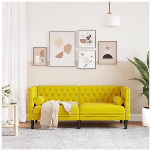 Divano Chesterfield Con Rinforzi 2 Posti Giallo In Velluto - Foto 3