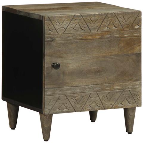 Comodino Grigio Chiaro 40x33x46 Cm In Legno Massello Di Mango - Foto 1