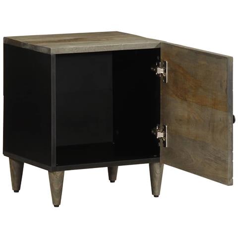 Comodino Grigio Chiaro 40x33x46 Cm In Legno Massello Di Mango - Foto 2