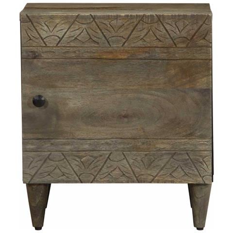 Comodino Grigio Chiaro 40x33x46 Cm In Legno Massello Di Mango - Foto 3