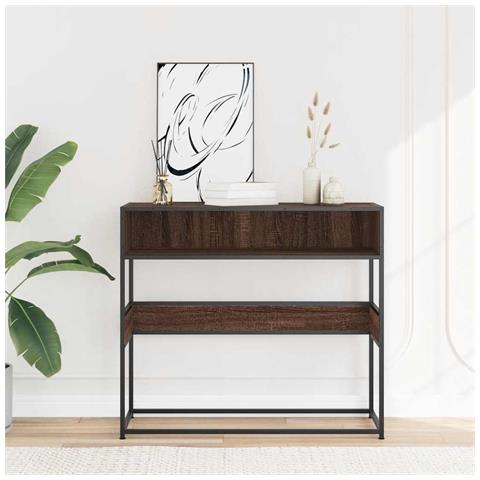 Tavolo Consolle Rovere Marrone 90x35x80 Cm Legno Multistrato - Foto 3