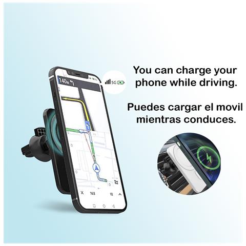 Caricabatterie Wireless Qi Per Auto, Con Supporto Magnetico E Gancio Per Griglia. Compatibile Con Magsafe Per Iphone 12 /13/14. Connessione Tipo C. - Foto 4