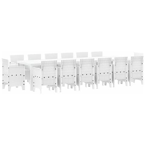 Set da pranzo da giardino 15 pezzi bianco polyrattan, Tavolo da giardino bianco 200x100x73 cm polyrattan, Tavolo da giardino bianco 150x100x73 cm polyrattan, Sedie da giardino 2 pezzi bianche polyrattan, Sedie da giardino 4 pezzi bianche polyrattan - Foto 1