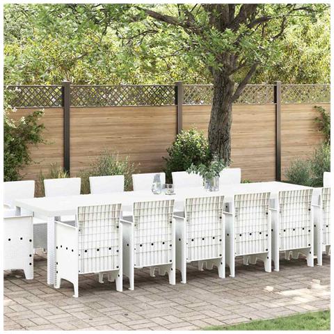 Set da pranzo da giardino 15 pezzi bianco polyrattan, Tavolo da giardino bianco 200x100x73 cm polyrattan, Tavolo da giardino bianco 150x100x73 cm polyrattan, Sedie da giardino 2 pezzi bianche polyrattan, Sedie da giardino 4 pezzi bianche polyrattan - Foto 2