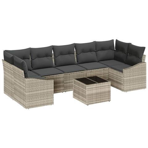 Set Divano da Giardino 8 Pezzi con Cuscini Grigio Chiaro Polyrattan - Foto 1
