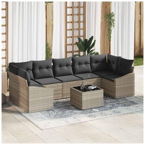 Set Divano da Giardino 8 Pezzi con Cuscini Grigio Chiaro Polyrattan - Foto 2