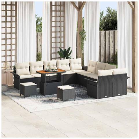 Set Divano da Giardino da 13 Pezzi con Cuscini Nero Polirattan Acacia, Divano da Giardino per 2 Persone con Cuscini Nero Polirattan, Set di 3 Pezzi per Pranzo in Giardino con Cuscini Nero Polirattan Acacia - Foto 2