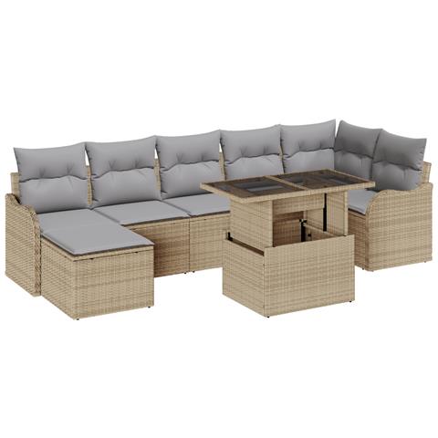 Set Divano Giardino 8 Pezzi con Cuscini Beige Rattan Sintetico, Divano Giardino 2 Posti con Cuscini Beige Rattan Sintetico - Foto 1