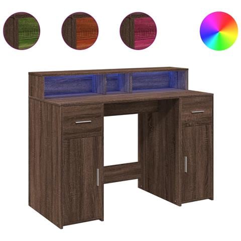 Scrivania con Luci LED Marrone Rovere 120x55x91 cm Multistrato - Foto 1