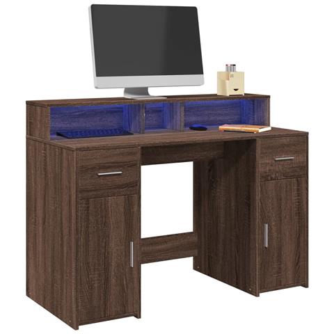 Scrivania con Luci LED Marrone Rovere 120x55x91 cm Multistrato - Foto 2