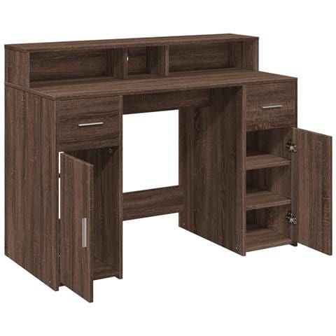Scrivania con Luci LED Marrone Rovere 120x55x91 cm Multistrato - Foto 9