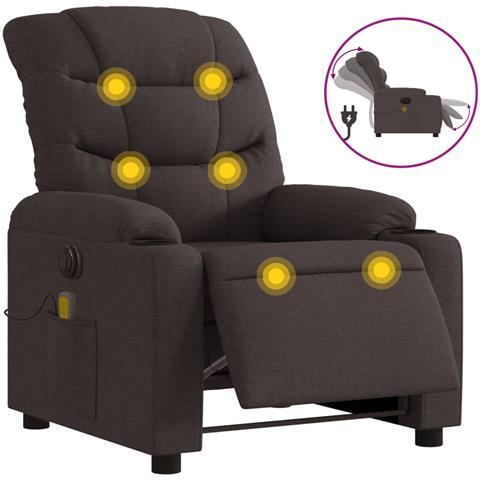 Poltrona Massaggio Reclinabile Elettrica Marrone Scuro Tessuto - Foto 1