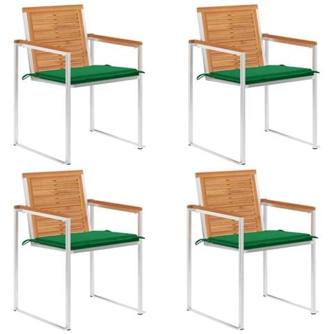 Sedie da Giardino con Cuscini 4 pz in Legno Massello di Acacia - Foto 1