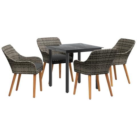 Set pranzo giardino 5 pezzi grigio in rattan sintetico - Foto 1