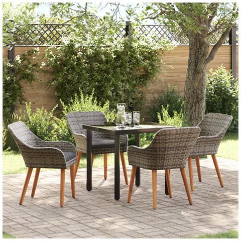 Set pranzo giardino 5 pezzi grigio in rattan sintetico - Foto 2