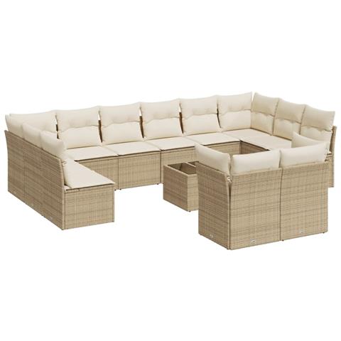 Set Divano da Giardino 13 pz con Cuscini Beige in Polyrattan - Foto 1