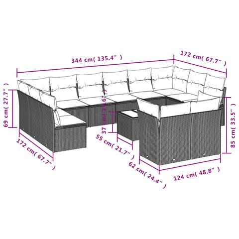 Set Divano da Giardino 13 pz con Cuscini Beige in Polyrattan - Foto 3