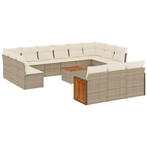 Set Divani da Giardino 14pz con Cuscini in Polyrattan Beige - Foto 1
