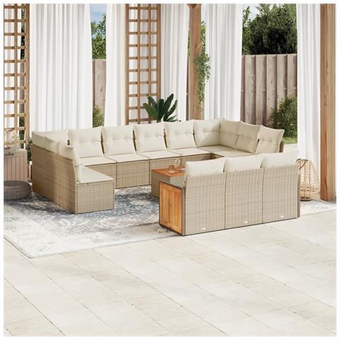Set Divani da Giardino 14pz con Cuscini in Polyrattan Beige - Foto 2