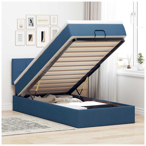 Pouf Letto con Materasso e LED Blu 90x200 cm in Tessuto - Foto 2