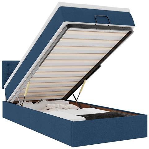 Struttura Letto Pouf con Materasso Blu 90x190 cm in Tessuto - Foto 1