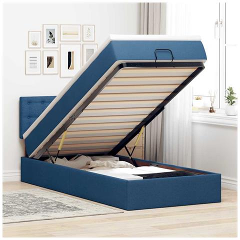 Struttura Letto Pouf con Materasso Blu 90x190 cm in Tessuto - Foto 2